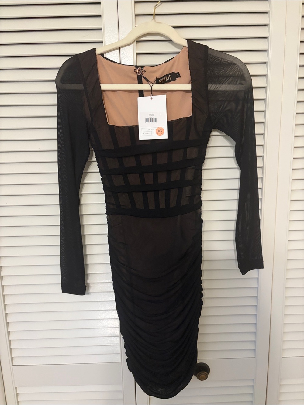 Nookie Black & Nude Mesh Bodycon Dress